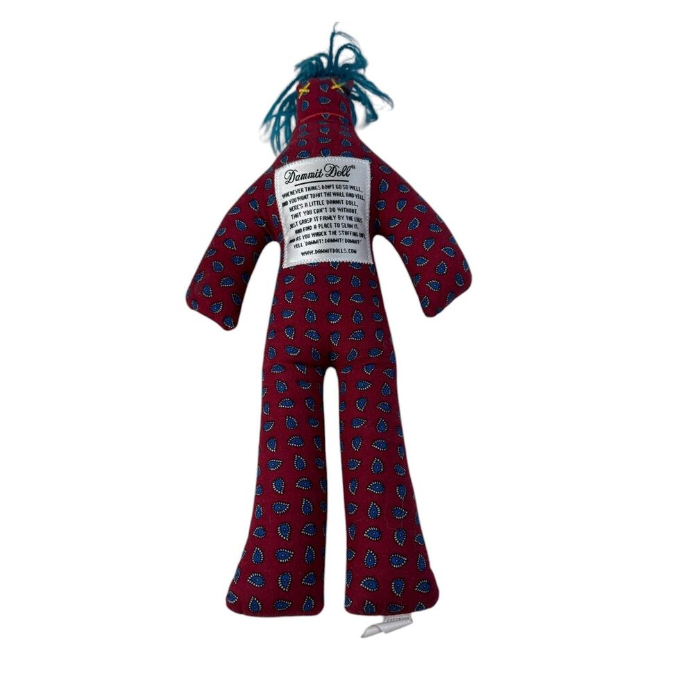 Dammit Doll 12” Red Paisley Blue Yarn Hair Stress Reliever Novelty Gift Gag Gift